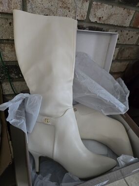 Giani Bernini Cream Knee-High Pointed-Toe Heeled Boots